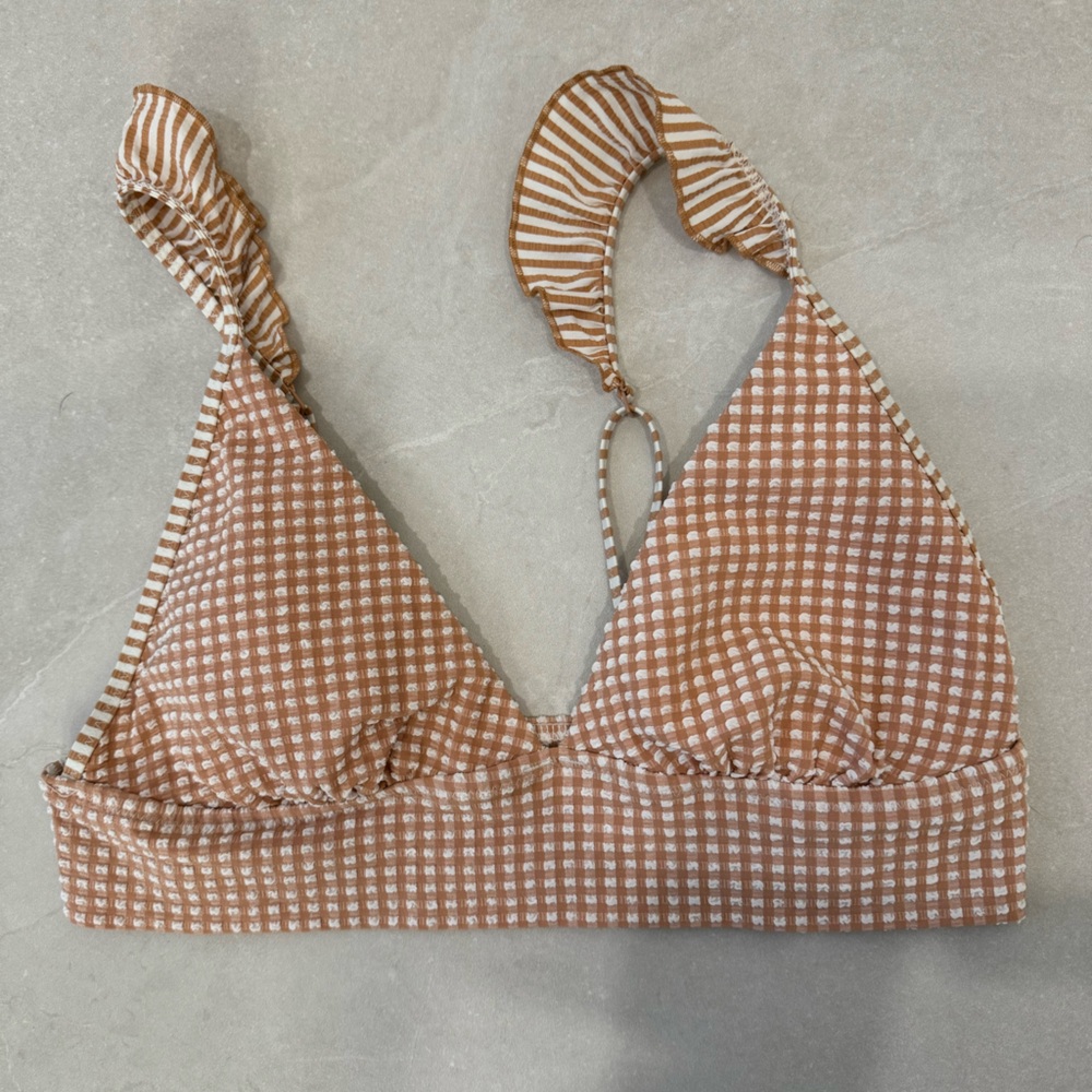 Aerie Brown Checkered Swim Top